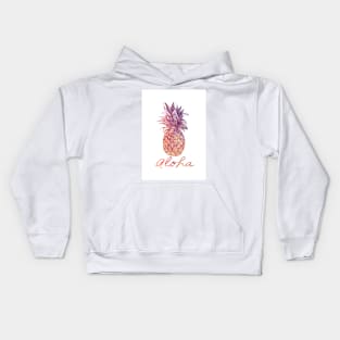 Aloha watercolor and chalk pastel Pineapple Kids Hoodie